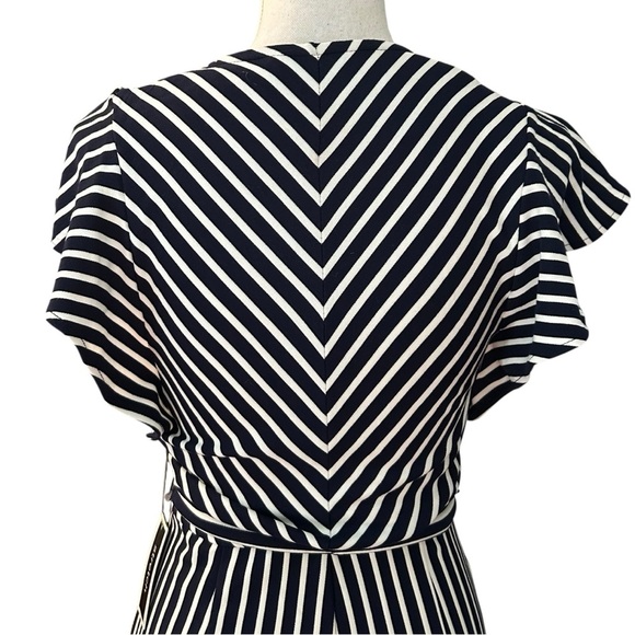 NWT ECI New York Zip Front Belted Wide Cropped Leg Striped Jumpsuit SZ S Navy - Picture 6 of 9